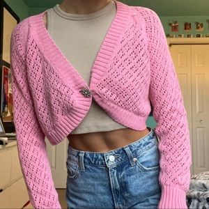 Vintage pink knit sweater cardigan.